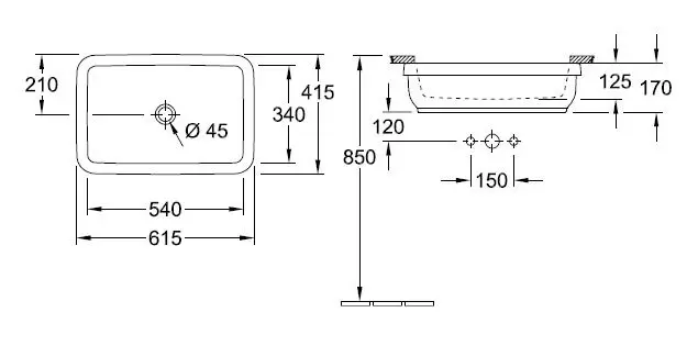 Architectura alulról beépíthető mosdó, 54cm, fehér